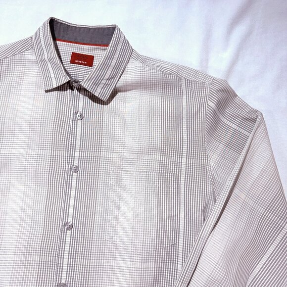 ALFANI Men's Shirt Large Taupe Plaid Stretch Slim - Picture 1 of 8